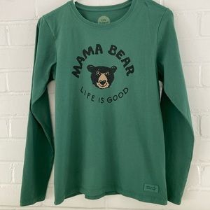 Life Is Good. Womens Long Sleeve Green Mama Bear T-Shirt Top